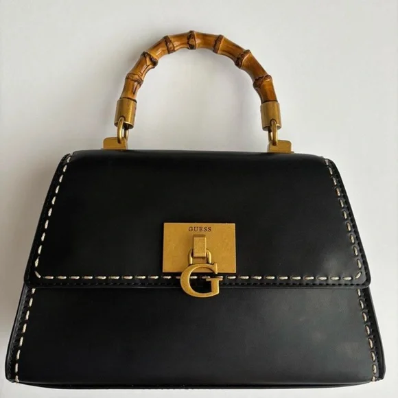 Guess Black and Gold Satchel with Structured Design - Picture 2 of 5